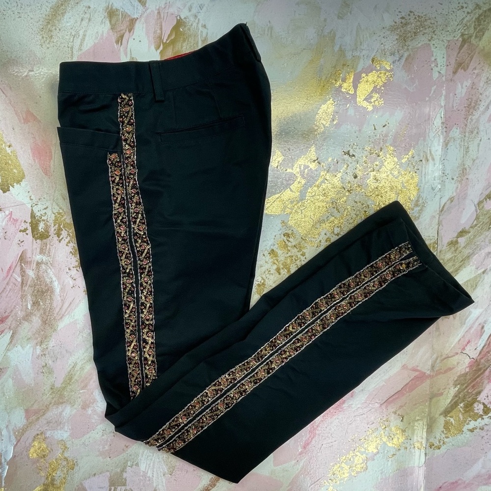JUST CAVALLI Black Flared Bead & Sequin Trousers 46/10 - tall girl